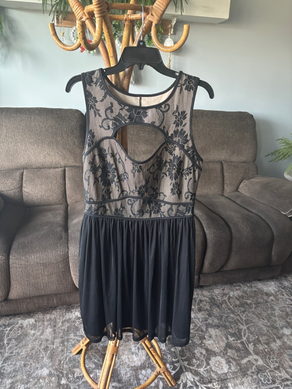Ultra Pink Black Lace Overlay Mini Dress